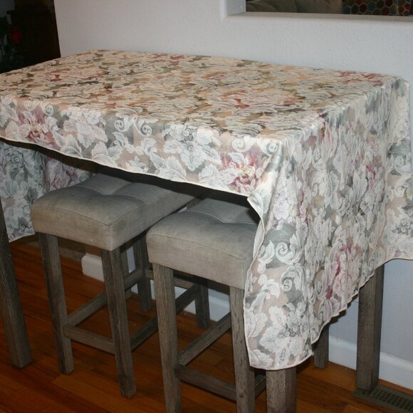 Cream Color Jacquard Floral Table Cloth 56” x 82” B-240 - Picture 2 of 5